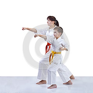 Mother and son are training punch arm