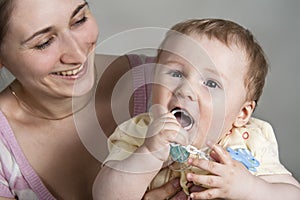 Mother and Son on white.