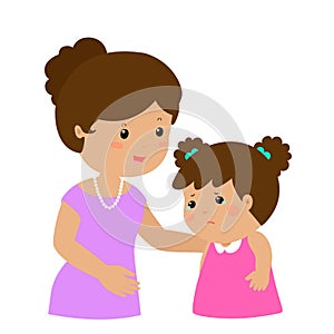 Mother soothes crying daughter