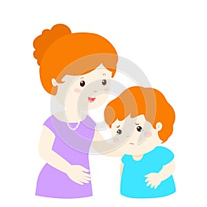 Mother soothes crying son