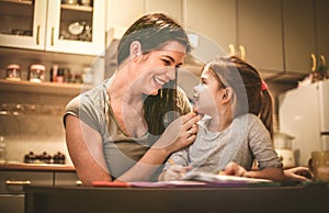 Mother spending time with her daughter. Close up.