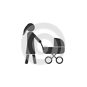 Mother, stroller icon. Vector illustration, flat design.
