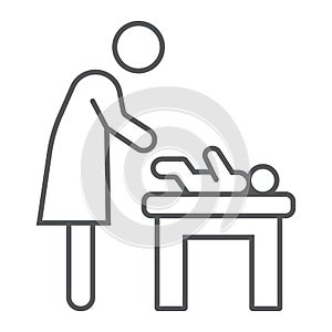 Mother swaddle baby thin line icon, parent and kid, change sign, vector graphics, a linear pattern