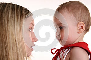 Mother talk with baby photo