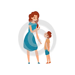 Mother talking with her son, mom having a good time with her kid, motherhood, parenting concept vector Illustration