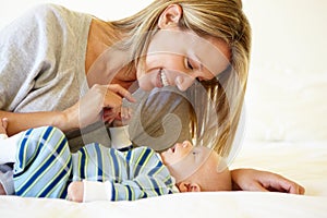 Mother talking to baby