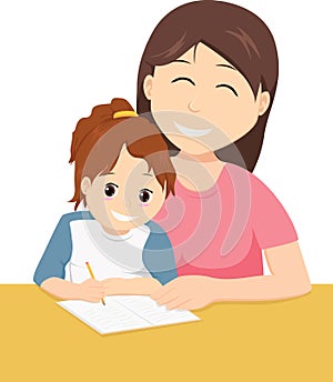 Mother teaching daughter to write