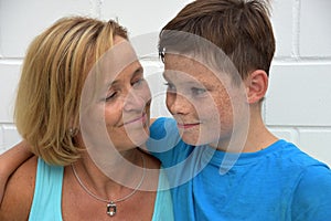Mother and teenager son photo