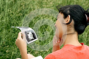 Mother think of ultrasound scan examination