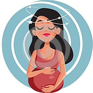 Pregnant Woman with Motning Sickness Symptoms Vector Cartoon photo