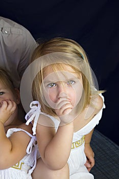 Mother and twin girls