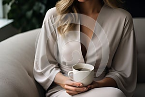 Mother woman relaxing and unwinding with a cup of tea, taking a moment for self-care and reflection