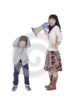 Mother yell at child with megaphone