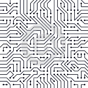 Motherboard board seamless pattern, vector background. Circuit b