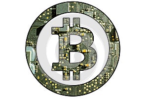 Bitcoin symbol with electronic background photo