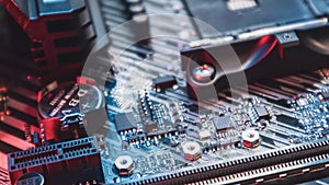 Motherboard close-up on modern powerful desktop PC