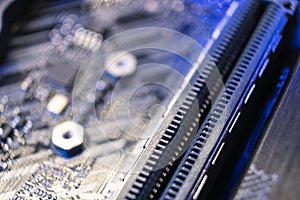 Motherboard close-up on modern powerful desktop PC