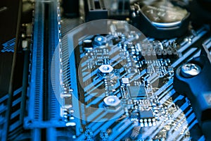 Motherboard close-up on modern powerful desktop PC