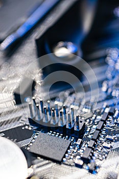 Motherboard close-up on modern powerful desktop PC