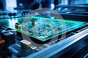 Motherboard of a computer or other electronic equipment. Close-up. Powerful multi-core processor