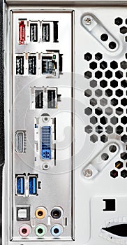 Motherboard connectors on back of computer