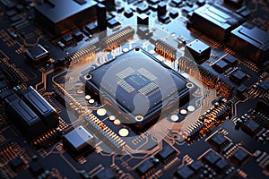 Motherboard. Electronic circuit board. CPU chip. Electronic components. Computer processor chip. Semiconductor. Microelectronic