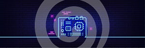 Motherboard line icon. Computer component hardware sign. Neon light glow effect. Vector