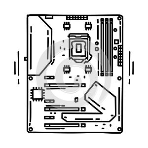 Motherboard PC Icon. Doodle Hand Drawn or Outline Icon Style