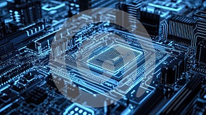 Motherboard processing data, circuit board technology concept