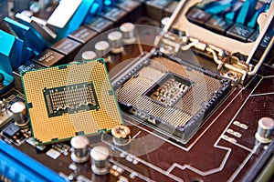 the motherboard processor is removed from above close up CPU