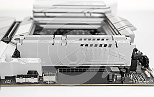 Motherboard with RAM and processor at the time of PC assembly.