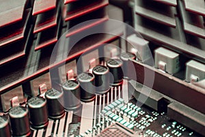 Motherboard resistors close-up on powerful PC