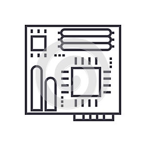 Motherboard vector line icon, sign, illustration on background, editable strokes