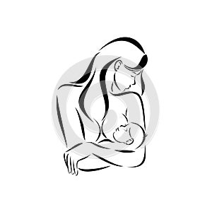 Motherhood and breastfeeding black lines sketch