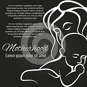 Motherhood chalkboard poster with baby and mother silhouette