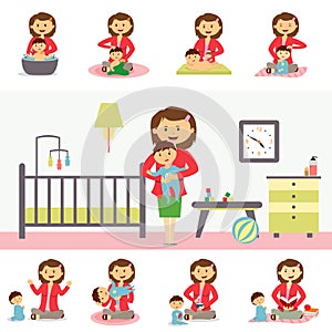 Motherhood Concept Illustration In Flat Design.