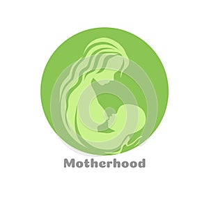 Motherhood concept logo design with woman silhouette holding baby