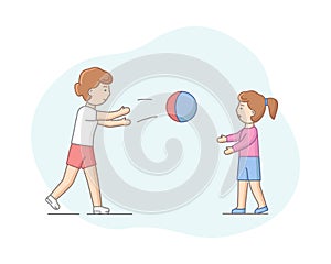 Motherhood Concept. Mother Spending Time With Her Daughter. Characters Play Ball Games, Enjoying Spending Time Together