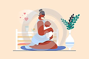 Motherhood concept with people scene in flat design. Vector illustration