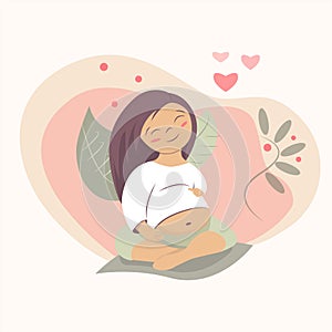 Motherhood. Happy pregnant woman. Illustration