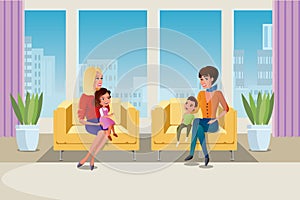 Mother with Kids Visiting Psychologist Vector