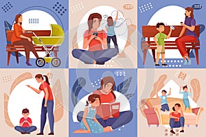 Motherhood Six Flat Illustrations