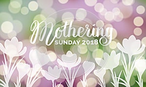 Mothering Sunday 2018 typography on blurred bokeh backgroun