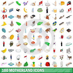 100 motherland icons set, isometric 3d style