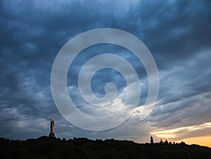 Motherland Monument and Kyiv Lavra at dusk