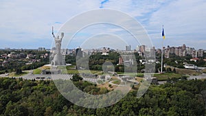 Motherland Monument in Kyiv, Ukraine by day. Aerial view