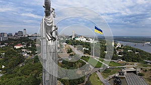 Motherland Monument in Kyiv, Ukraine by day. Aerial view