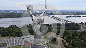 Motherland Monument in Kyiv, Ukraine by day. Aerial view