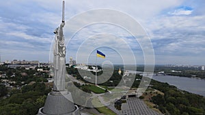 Motherland Monument in Kyiv, Ukraine by day. Aerial view