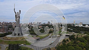 Motherland Monument in Kyiv, Ukraine by day. Aerial view